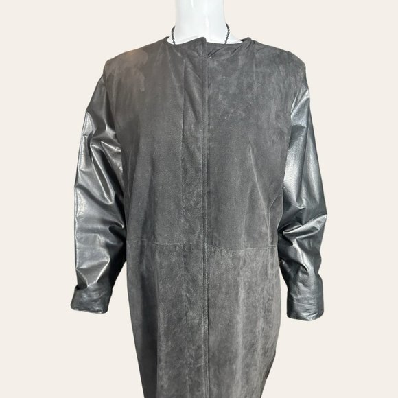 VINTAGE 80s' LOUIS-GUY GIROUX SUEDE/LEATHER/ASTRAKHAN FUR VEST & COAT (SZ 12) - Picture 3 of 16